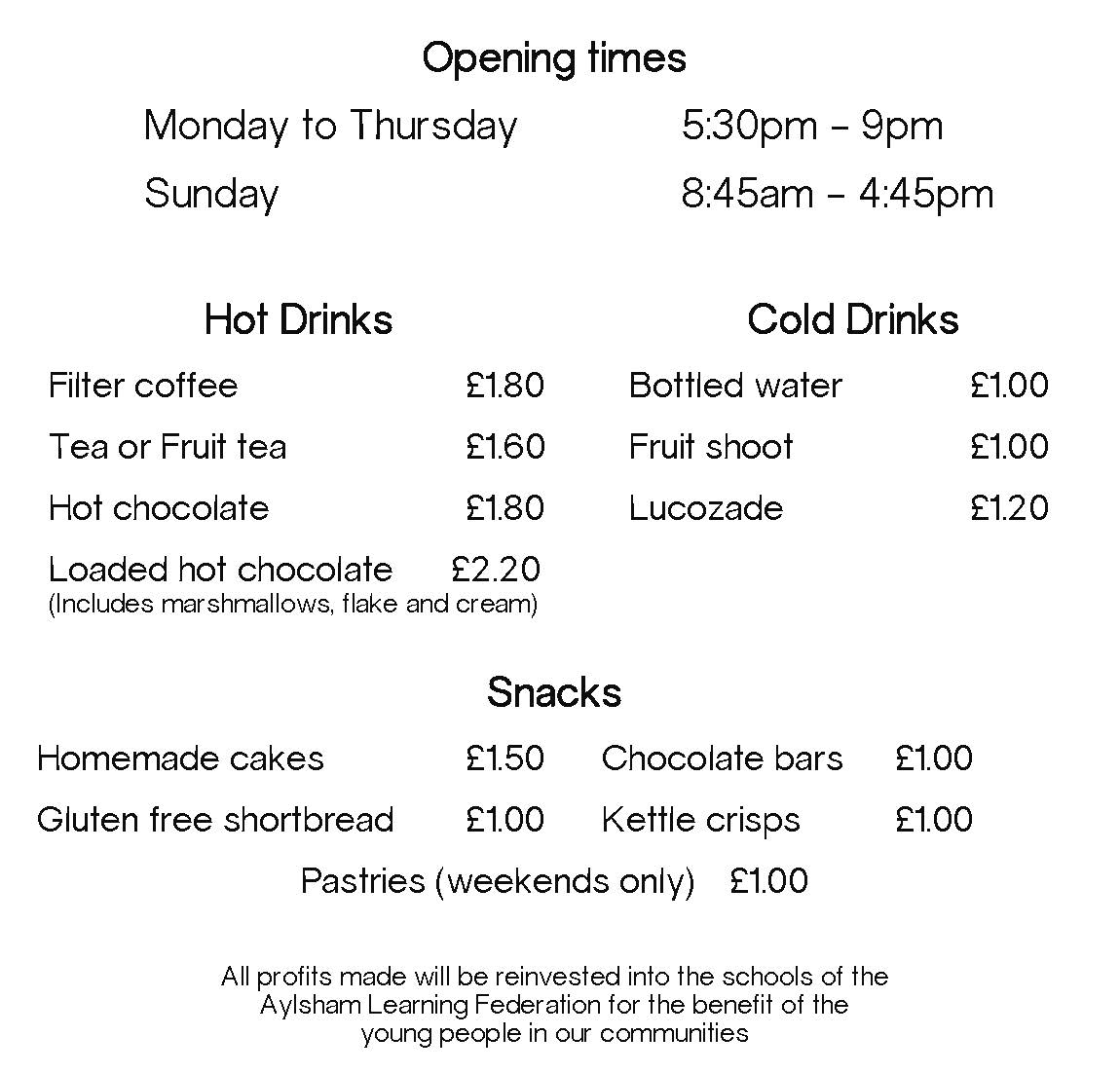 Coffee and snacks at Aylsham Sports Hub
