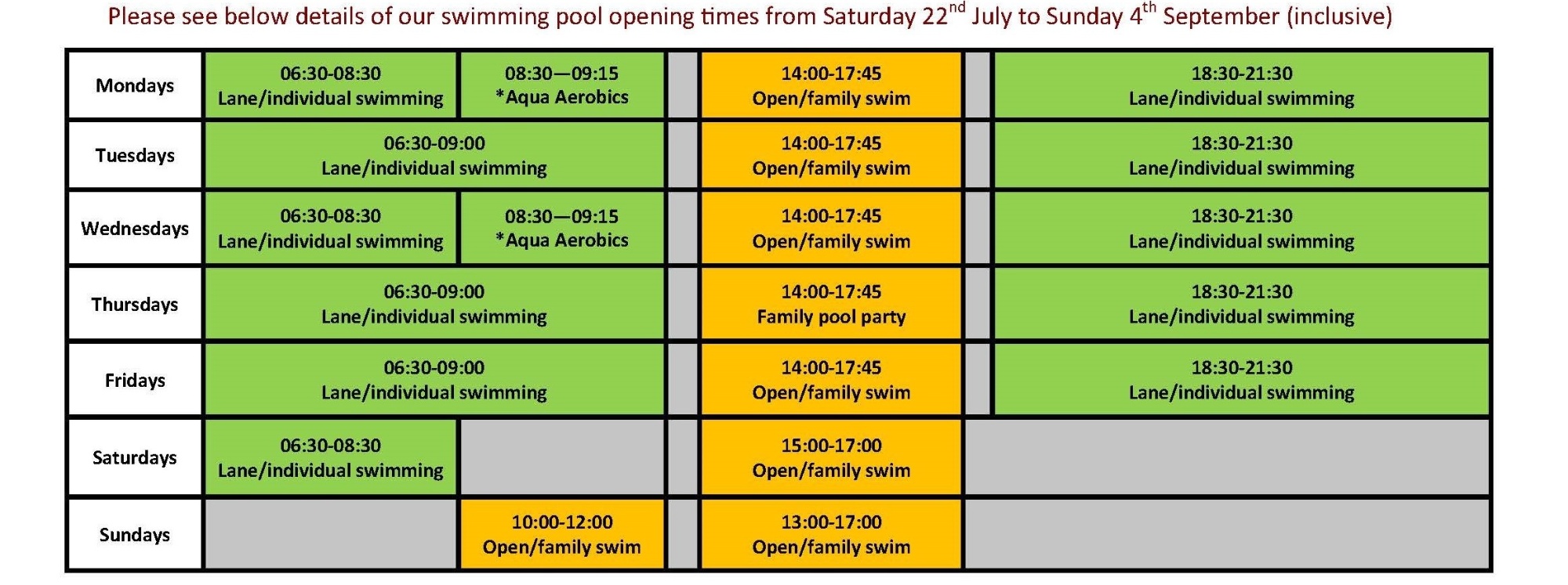 Aylsham Sports Hub Swimming Summer 2022