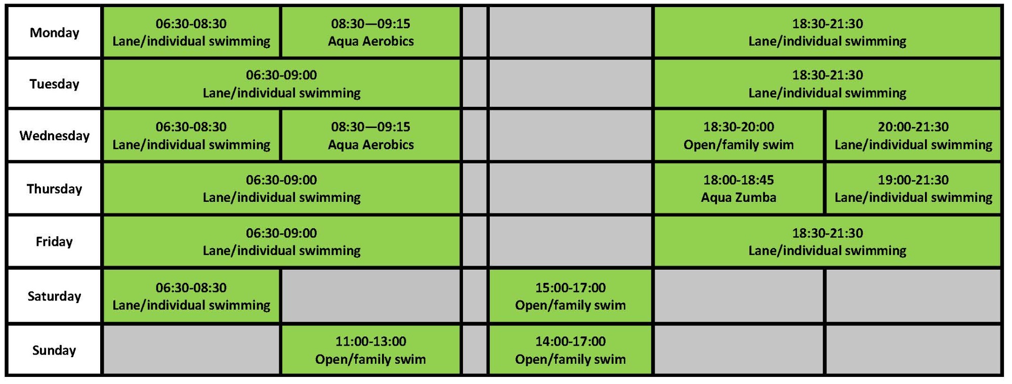 Aylsham Sports Hub term time swimming timetable